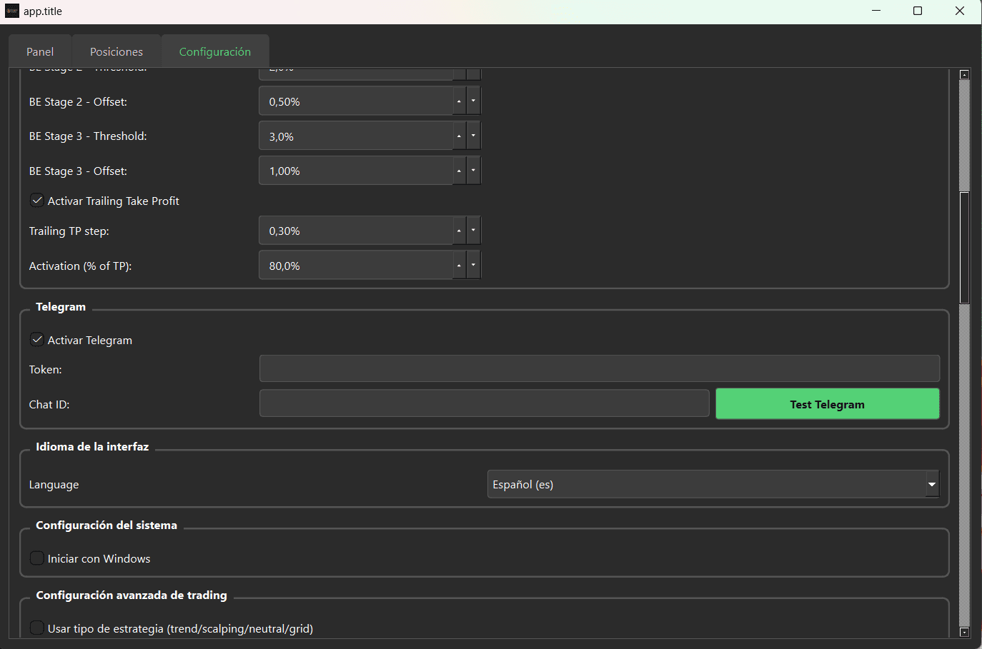 Telegram and language settings